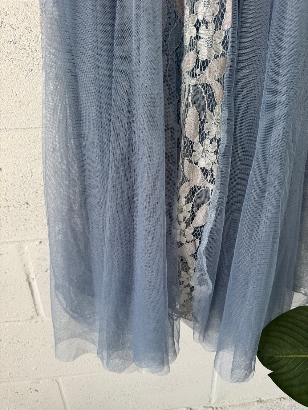 Boho Dusty Blue Lace-Panel Tulle Maxi Princess Skirt - Picture 3 of 4